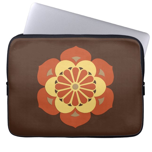 Capa Para Notebook Lotus Flower Mandala, Brown, Rusta e Amarelo (Frente)