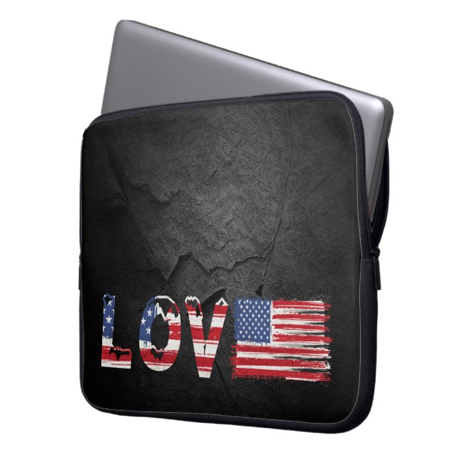 Capa Para Notebook Love American Flag em Black Rock (Frente Esquerda)