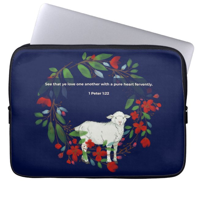 Capa Para Notebook Love One Another | Lamb & Floral Laptop Sleeve (Frente)