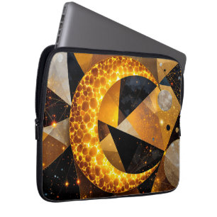 Capa Para Notebook Lua Crescente ouro com Estrelas Geométricas Cósmic