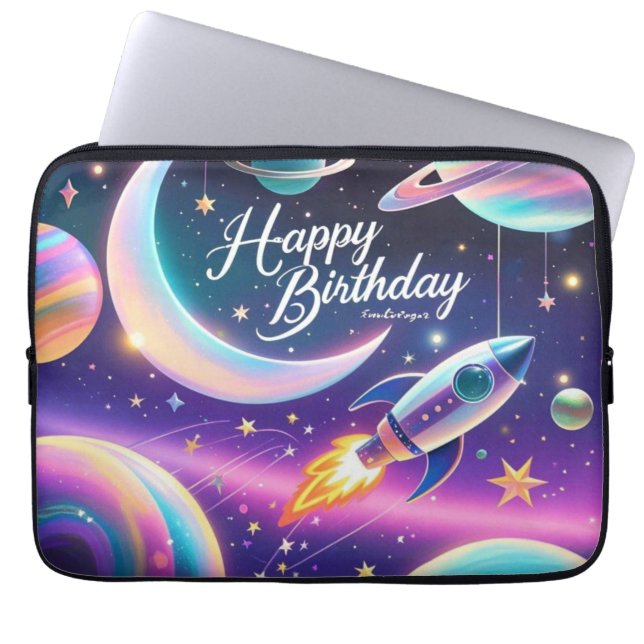 Capa Para Notebook Lua de aniversário feliz da Galáxia, estrelas (Frente)
