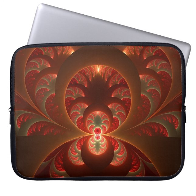 Capa Para Notebook Luminoso fractal moderno laranja vermelho abstrato (Frente)