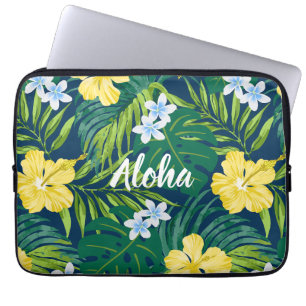 Capa Para Notebook Luna Hibiscus Garden Havaiana - Amarelo e Marinho