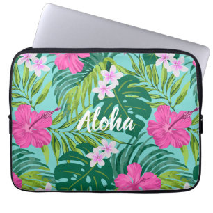 Capa Para Notebook Luna Hibiscus Garden Havaiana - Rosa e Turq