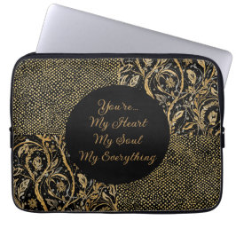 Capa Para Notebook Luxo, Dia dos Namorados,Flores Douradas Pretas ,Pi