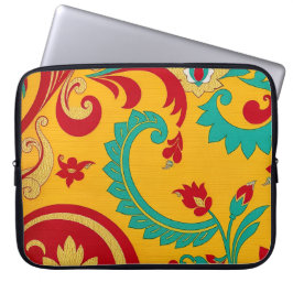 Capa Para Notebook Luxuoso Laptop Indonésio de Ouro Floral Songket