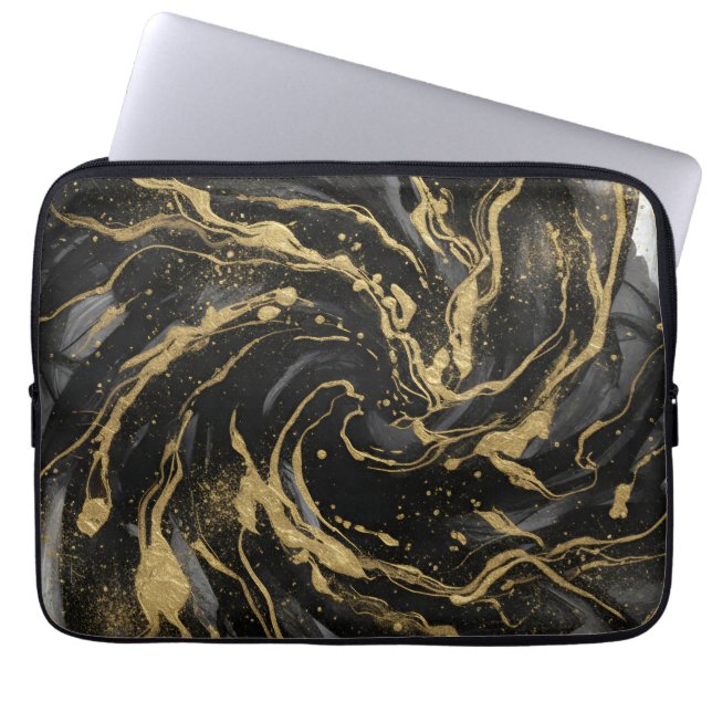 Capa Para Notebook Luxury Gold and Black Abstract Marble  (Frente)