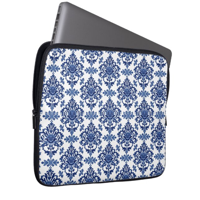 Capa Para Notebook Luxury Royal Blue and White Baroque Floral Pattern (Frente Esquerda)