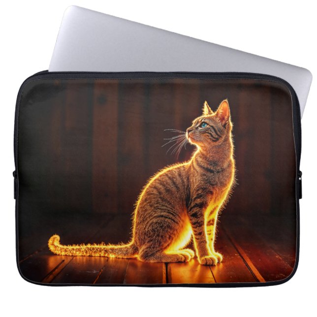 Capa Para Notebook Luz de gato iluminada Dourada e arte de animais de (Frente)