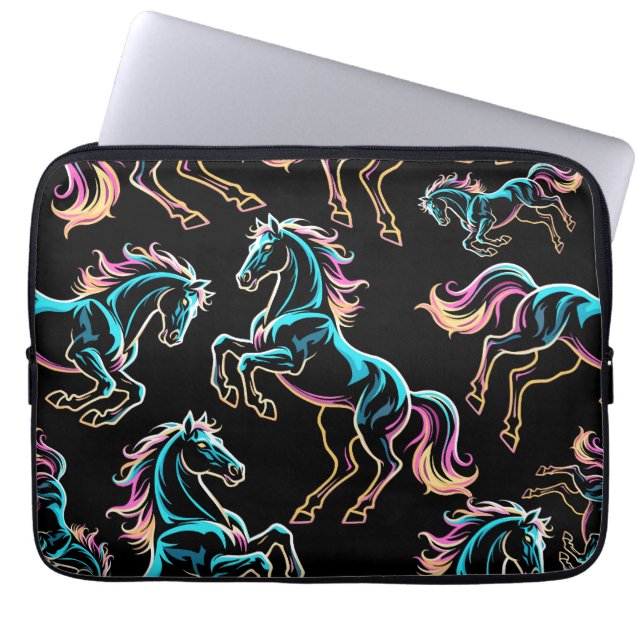 Capa Para Notebook Luz Neon de Cavalo Glitch Estilo Retro (Frente)