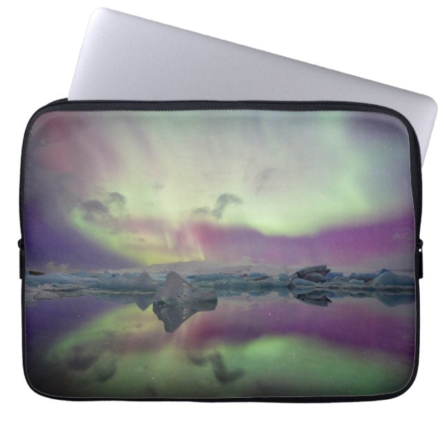 Capa Para Notebook Luzes da Aurora Refletem Lagoa | Islândia (Frente)