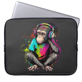 Capa Para Notebook Macaco Bonito Ouvindo Música, Macaco Com Música Ob