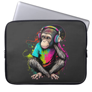 Capa Para Notebook Macaco Bonito Ouvindo Música, Macaco Com Música Ob