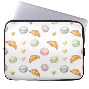 Capa Para Notebook Macarons e Croissants Pastéis Padrão Contínuo