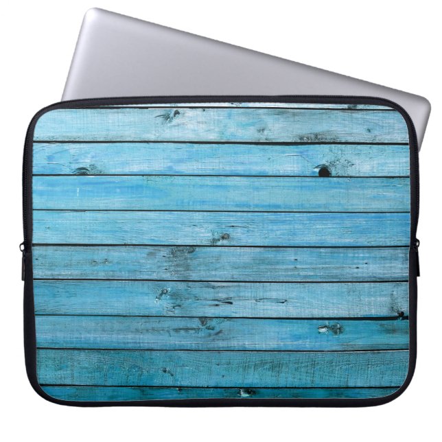 Capa Para Notebook Madeira azul natural, fundo texturizado. (Frente)