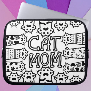 Capa Para Notebook Mãe de gato preto e branco, bonito, com patas de g