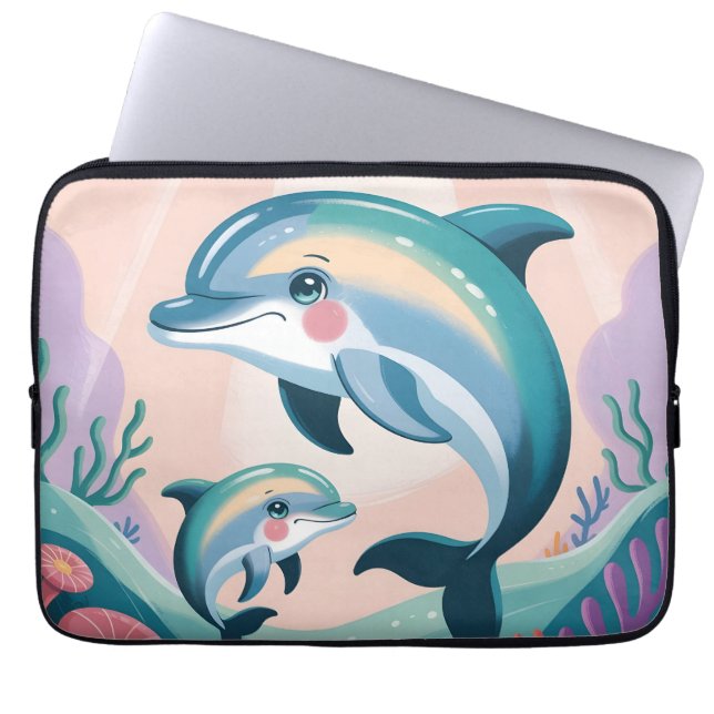 Capa Para Notebook Mãe e Bebê Golfinho (Frente)