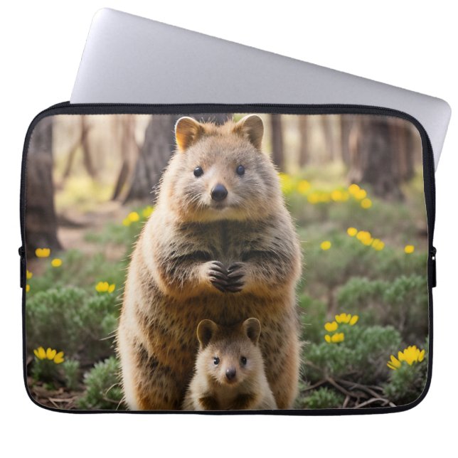 Capa Para Notebook Mãe E Bebê Quokka, Bolsa de laptop (Frente)