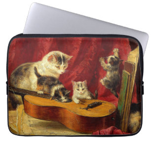 Capa Para Notebook Mãe Gato e Gatinhos Brincando com Violão