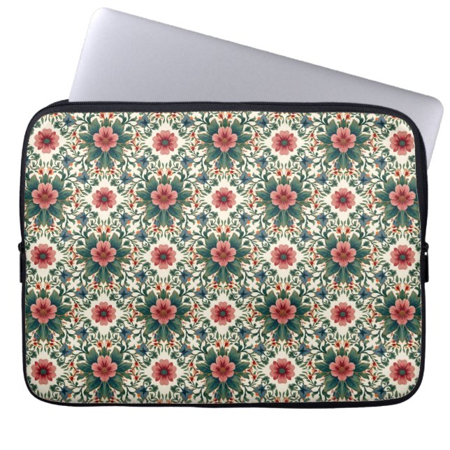Capa Para Notebook Magia Floral Boho - em Tons de Verde e Rosa (Frente)
