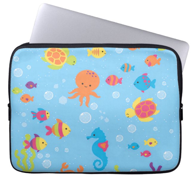 Capa Para Notebook Magical Underwater Turtle and Fish Electronic Bag (Frente)