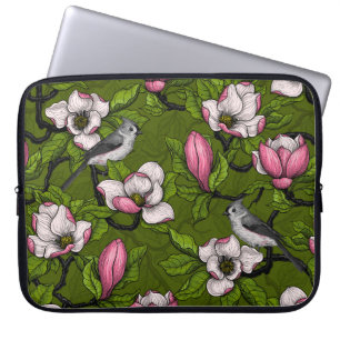 Capa Para Notebook Magnólia florescente e pássaro 2