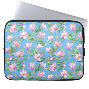 Capa Para Notebook Magnólia florescente em azul-céu
