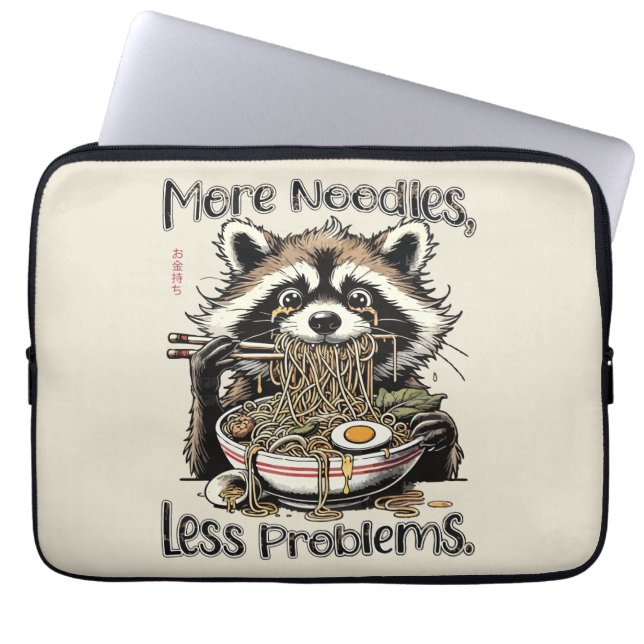 Capa Para Notebook Mais macarrão menos problemas guaxinim comendo ram (Frente)
