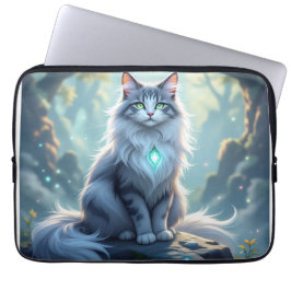 Capa Para Notebook **Majestic Fantasy Cat with Mystical Aura – High F