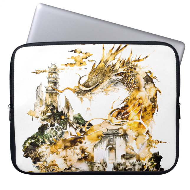 Capa Para Notebook Majestoso Templo de Dragão da Mitologia Asiática F (Frente)