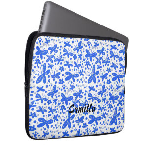Capa Para Notebook Mala de carteira iPhone com borboletas azuis