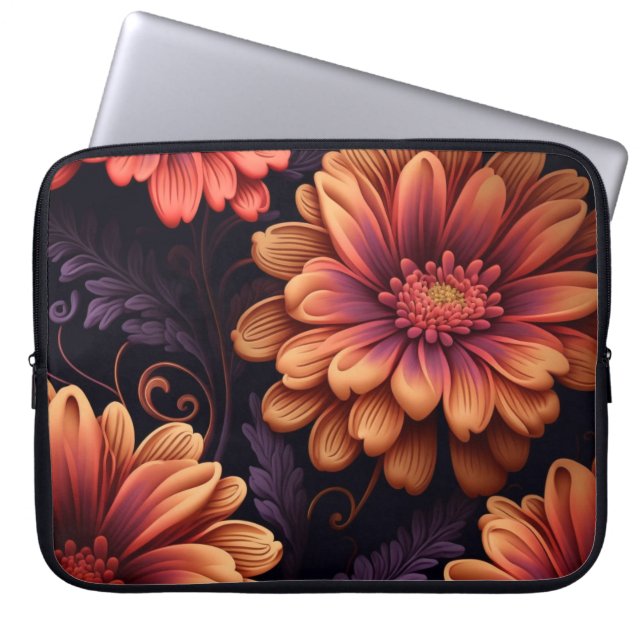 Capa Para Notebook Mala de Laptop FLower laranja e roxa (Frente)