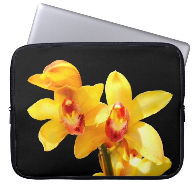 Capa Para Notebook Mala Laptop Orquídeo de Cymbidium Amarelo (Frente)
