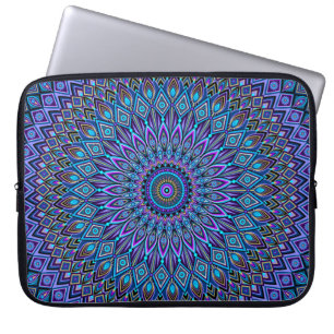Capa Para Notebook Mandala Boho Blue Teal Purple Peacock Dourado Vibr