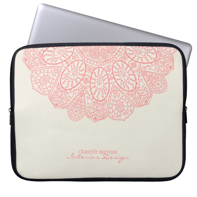 Capa Para Notebook Mandala Coral, cor-de-rosa, Design (Frente)