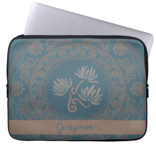 Capa Para Notebook Mandala de Lótus Rococó Dourado Teal Personalizado
