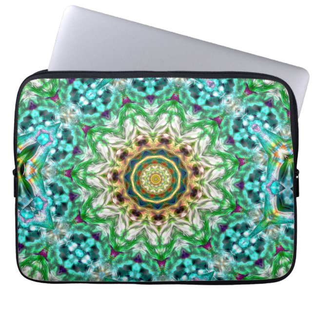 Capa Para Notebook Mandala de textura verde e azul aqua de metal duro (Frente)