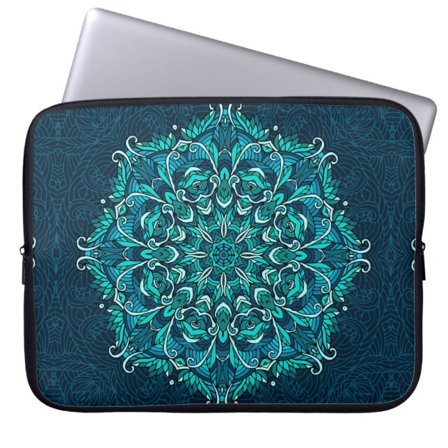 Capa Para Notebook Mandala étnica azul. Cópia de rasto (Frente)