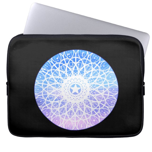 Capa Para Notebook Mandala Floral Do Espaço Puro, Branco E Azul (Frente)
