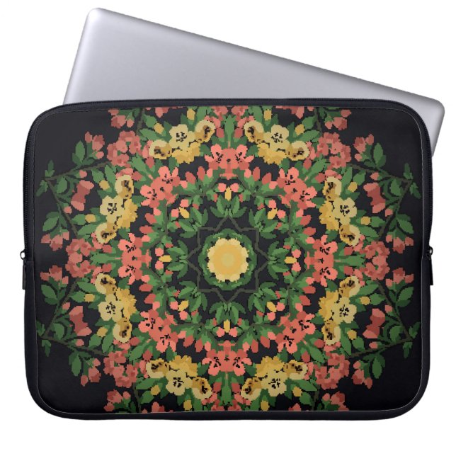 Capa Para Notebook Mandala Floral: vermelha, vindima amarela. (Frente)