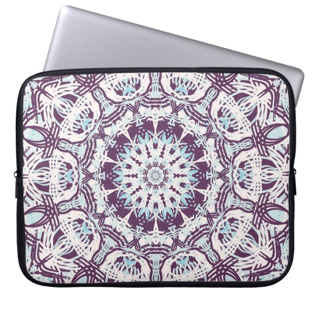Capa Para Notebook Mandala Spiritual Kaleidoscope Blue Purple White  (Frente)