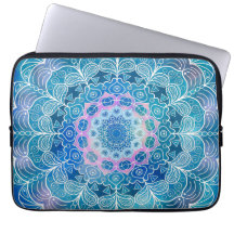 Mandala White Outline Blue Watercolor -