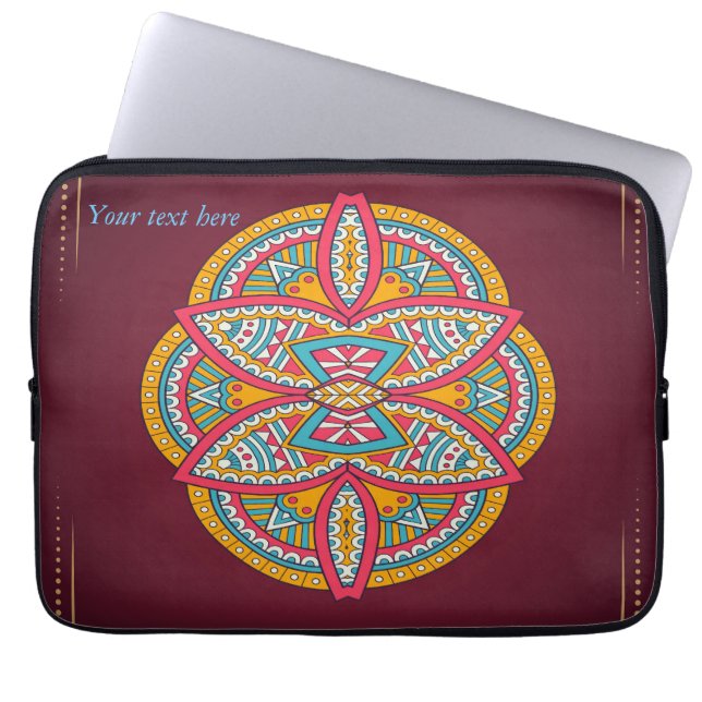 Capa Para Notebook Mandalas em Maroon repete design (Frente)