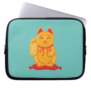 Capa Para Notebook Maneki Neko Dourado Cat, Símbolo de Riqueza