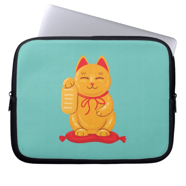 Capa Para Notebook Maneki Neko Dourado Cat, Símbolo de Riqueza (Frente)