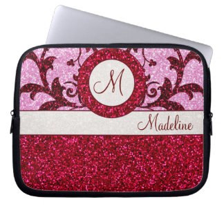 Capa Para Notebook Manga personalizada de monograma com brilho rosa-v