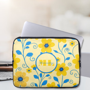 Capa Para Notebook Manteiga do Monograma Amarelo e Azul Floral