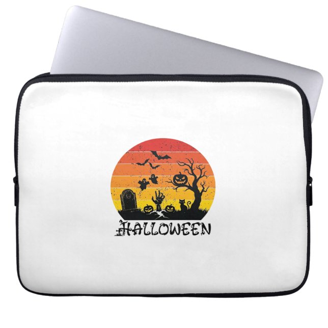 Capa Para Notebook Mão de Zumbi de Halloween Lápide Árvore Gato Preto (Frente)