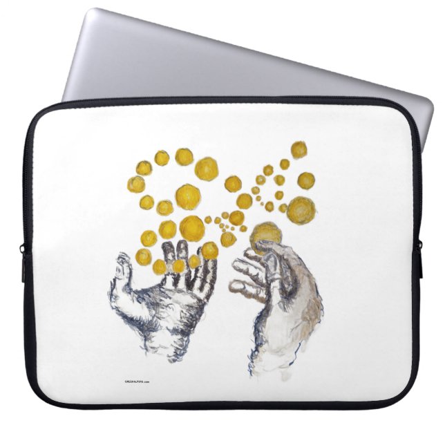 Capa Para Notebook Mãos Estendidas com Globos Dourados (Frente)