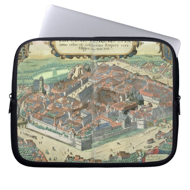 Capa Para Notebook Mapa de Leipzig, de "Civitates Orbis Terrarum" (Frente)